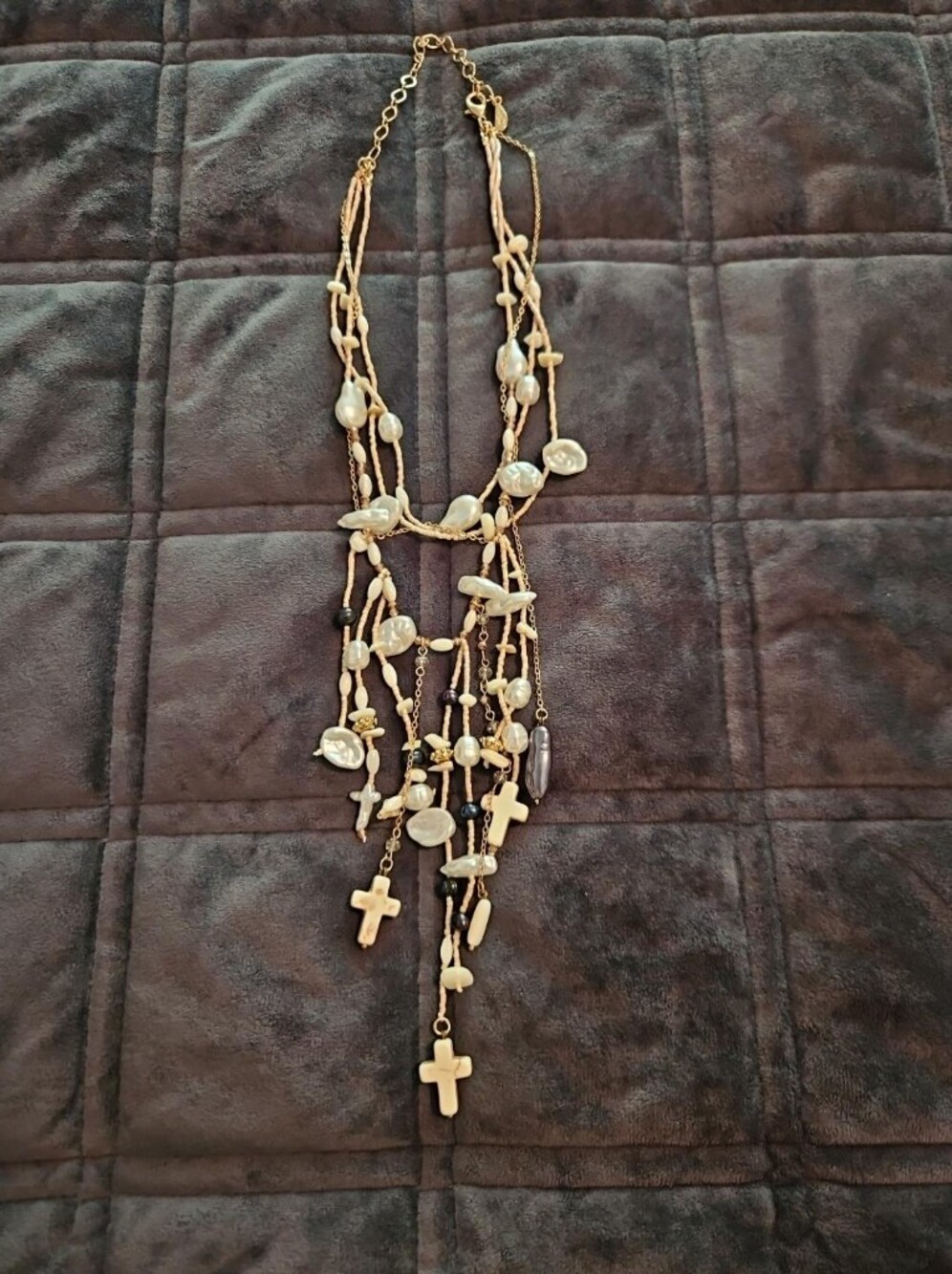 Ariana Ost Something Beautiful Multi-Strand Faux Pearl, Cross Statement Necklace - Picture 3 of 6